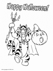 Disney Halloween coloring pages. Tigger with pumpkin
