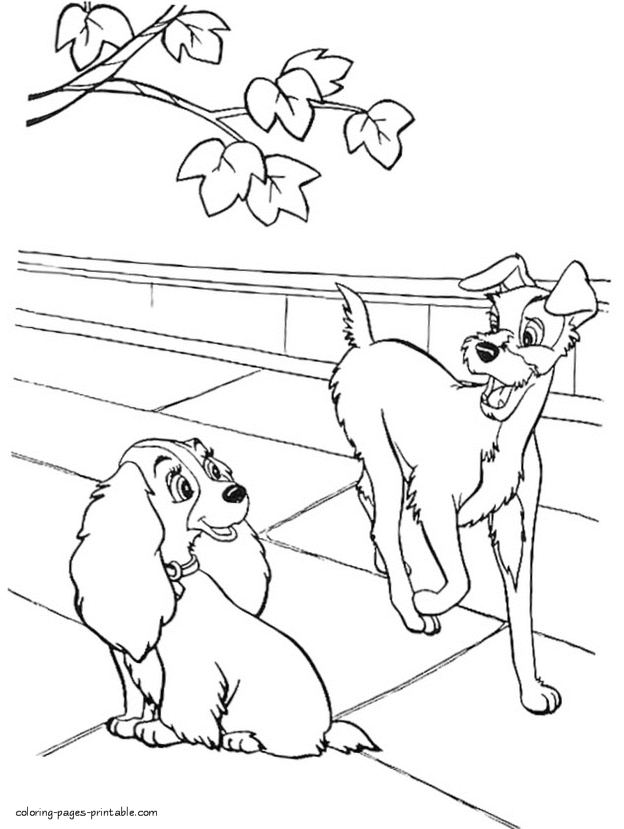 Download Tramp and Lady coloring page || COLORING-PAGES-PRINTABLE.COM