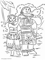 Sina and Tui coloring pages of Moana
