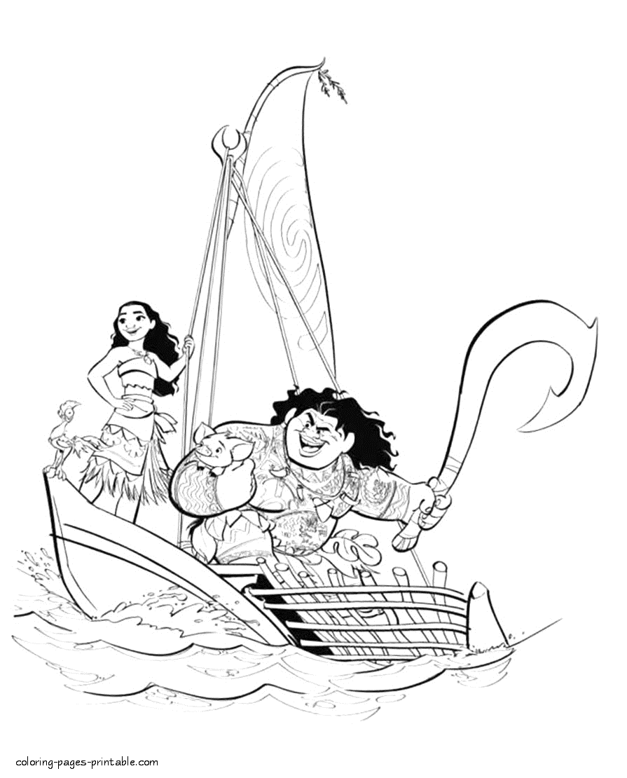 Coloring pages of Moana cartoon heroes