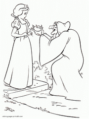 Old hag and Snow White. Disney printable coloring pages
