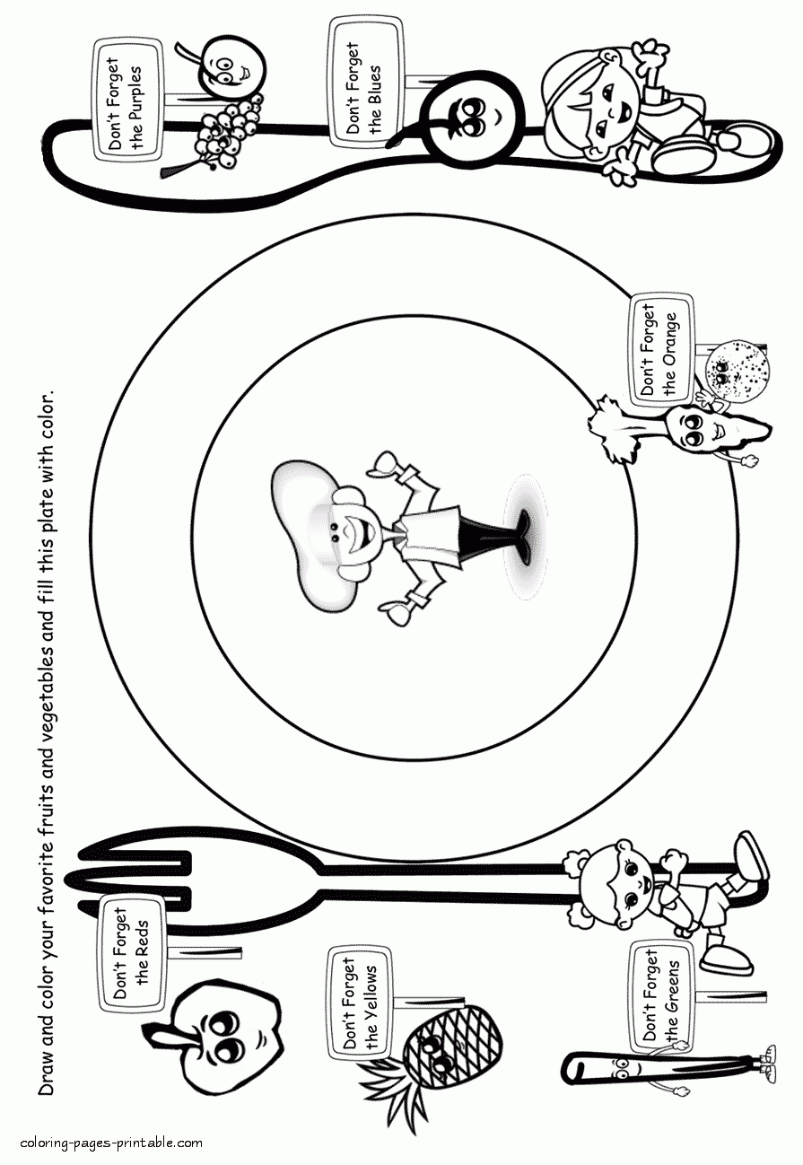 Healthy food colouring pages printable