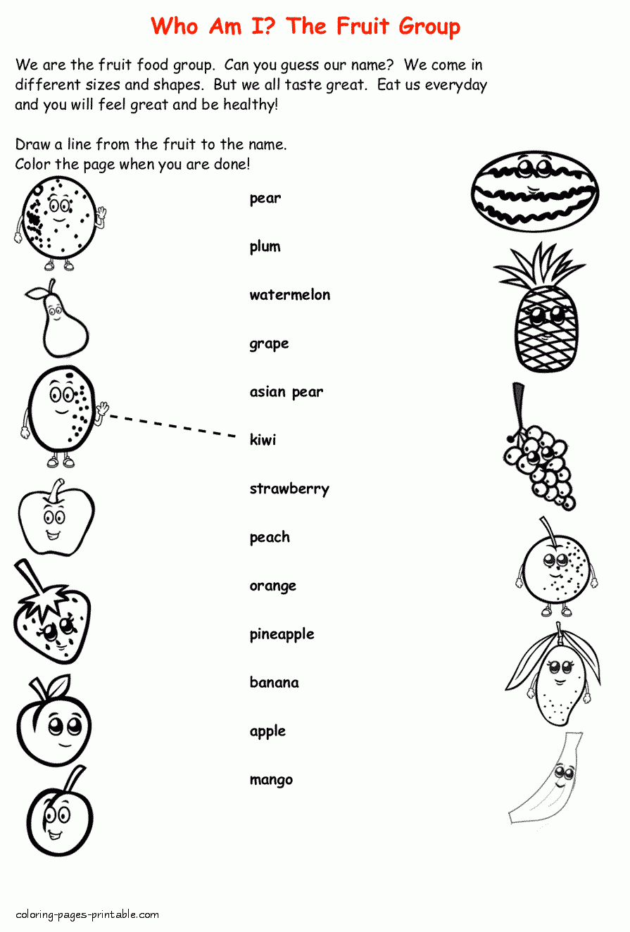 Healthy food coloring sheets. Fruit group || COLORING ...