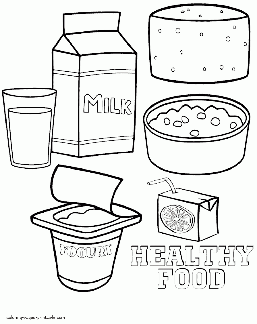 Healthy and unhealthy food coloring pages printable