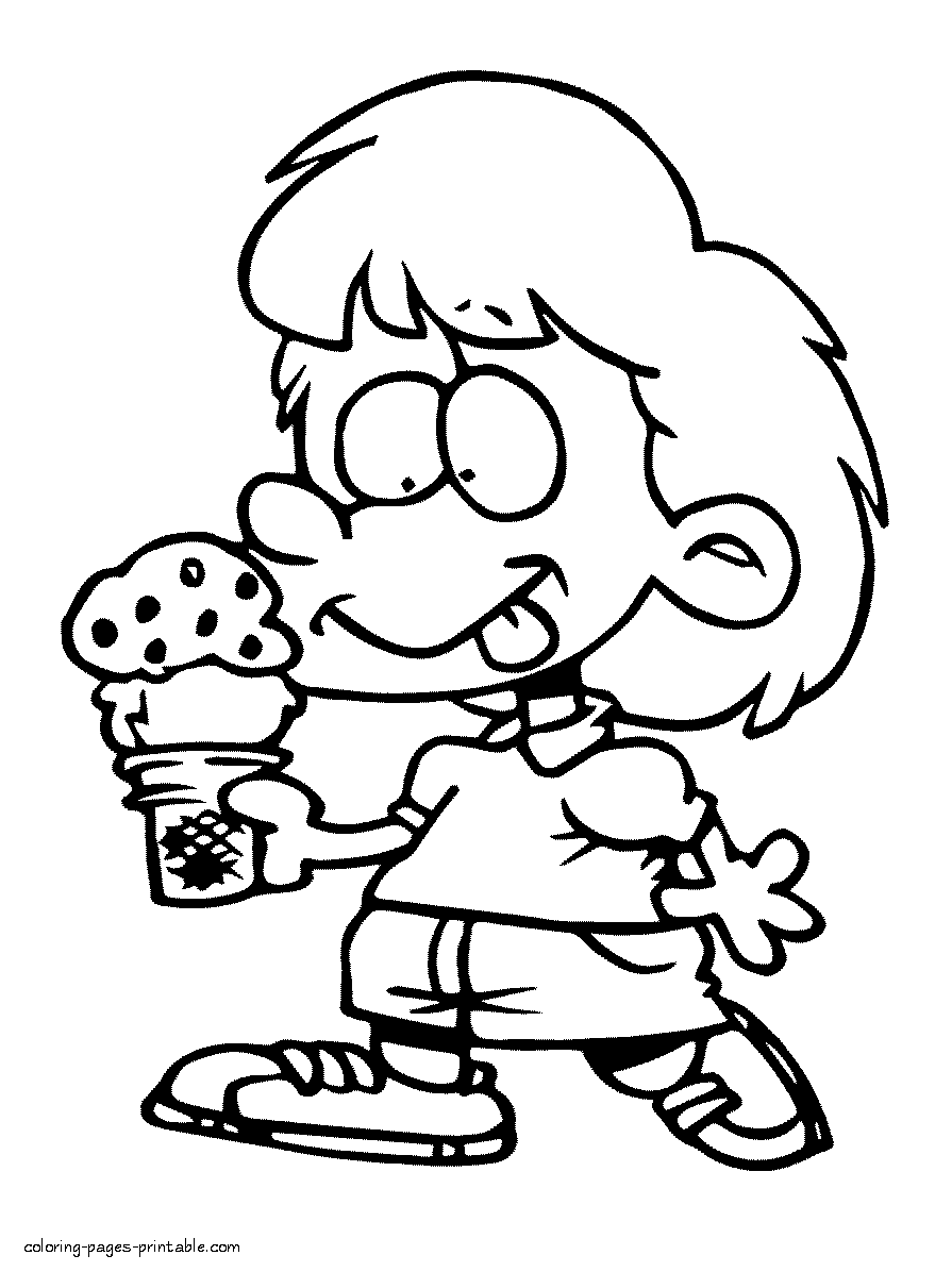 Download A boy with ice cream coloring page || COLORING-PAGES-PRINTABLE.COM
