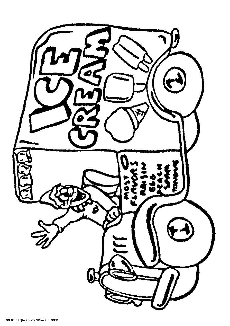 Ice cream truck coloring pages || COLORING-PAGES-PRINTABLE.COM