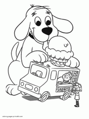Cartoon ice cream coloring page with a dog