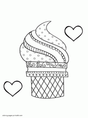 Ice cream and hearts. Printable kid's coloring page