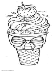Coloring pages of ice cream with strawberry