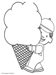 A boy with the not small ice cream cone. Coloring page printable