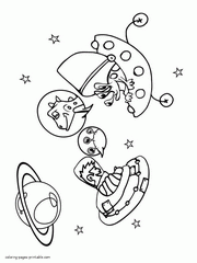 Astronaut and the alien in outer space. Free coloring pages