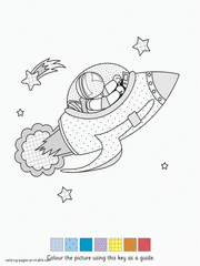 Coloring page by pattern. Printable space rocket
