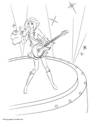 Barbie with rock guitar coloring page for a girl