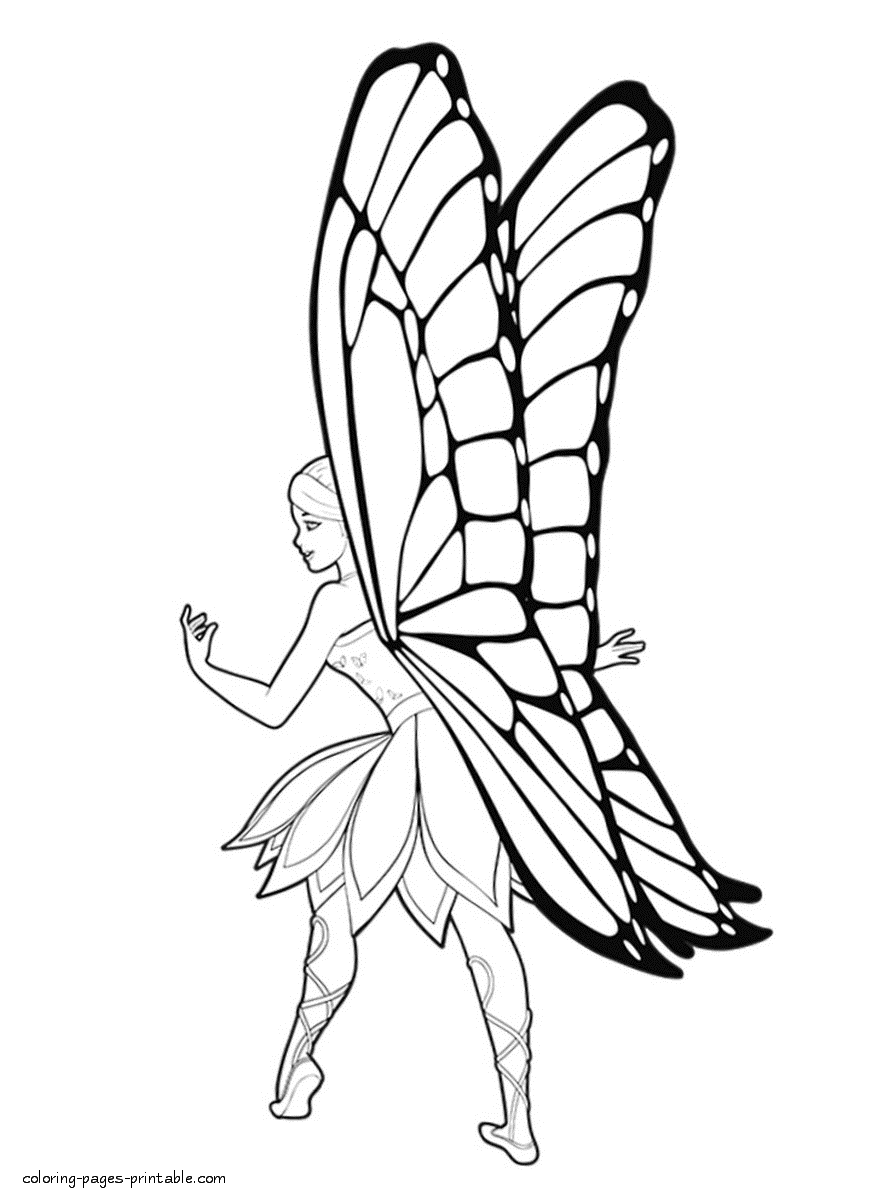 Coloring pages Barbie Mariposa and The Fairy Princess doll