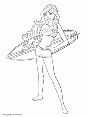 Barbie surfer coloring page