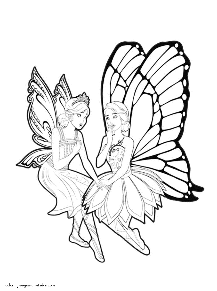 Раскраска принцесса Барби с крыльями