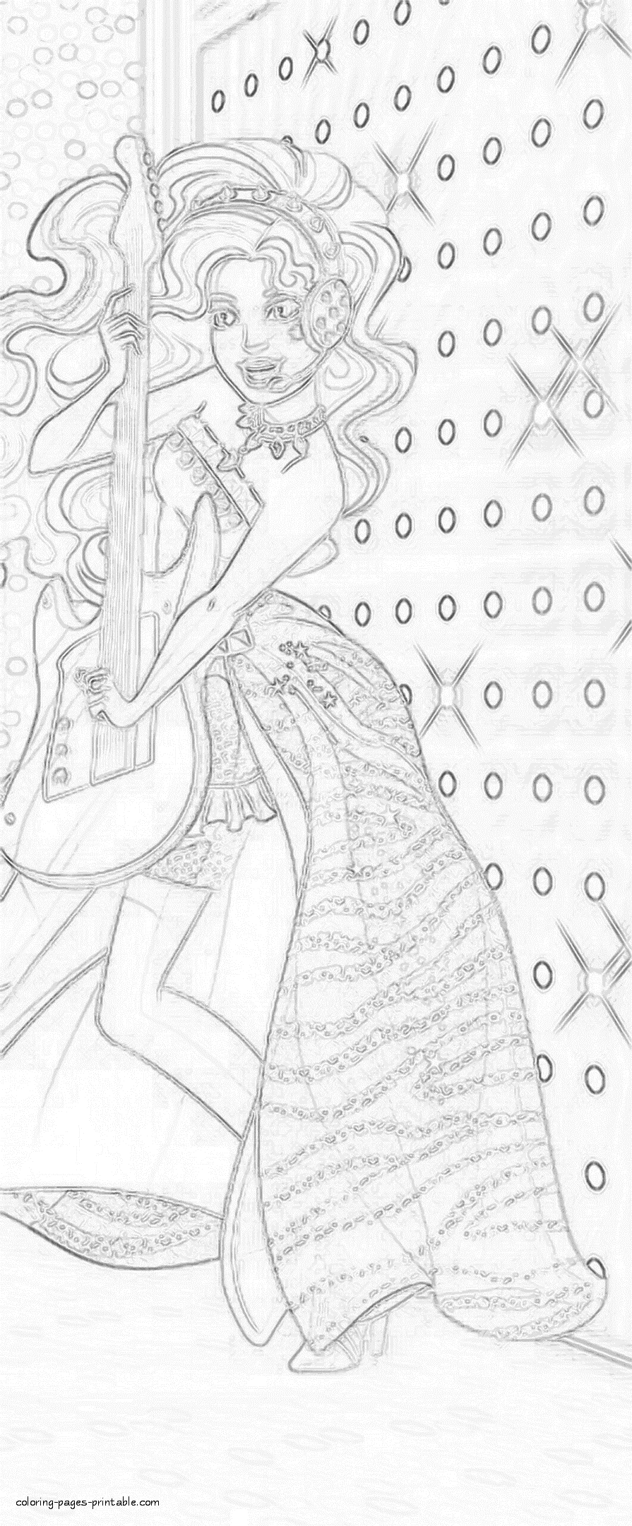 Barbie with a guitar coloring page || COLORING-PAGES-PRINTABLE.COM
