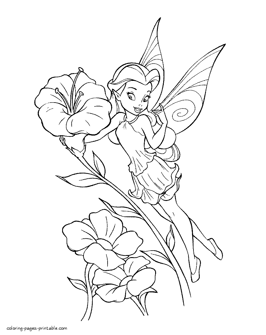 Coloring Page. Fairy and flowers || COLORING-PAGES-PRINTABLE.COM