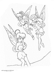 Find coloring pages of Tinkerbell and her fairy friends