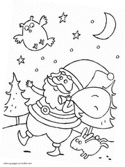 Free Christmas coloring pages printables. Santa in the forest