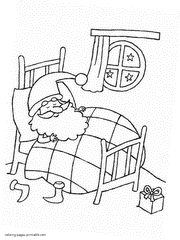 Printable Christmas coloring pages for kids. Santa is sleeping