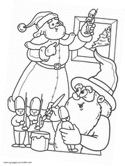 Free Christmas coloring pages. Santa and his dwarf