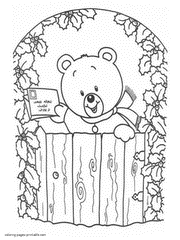 Christmas bear. Printable coloring pages for kids