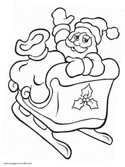 Coloring pages of Santa Claus on a sledge