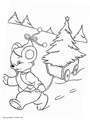 Printable Christmas coloring pages for kids. Teddy bear