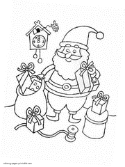 Santa with Christmas gifts coloring pages