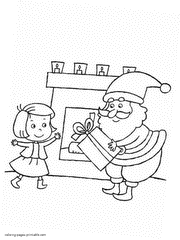 Christmas print out coloring pages. Girl and Santa Claus
