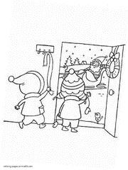 Сhildren meet Santa Claus. Xmas coloring pages