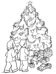 Christmas tree colouring page. Presents for a children