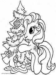 My Little Pony coloring pages for girls. Christmas tree decorating
