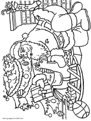Santa brought presents. Coloring pages about Christmas tree