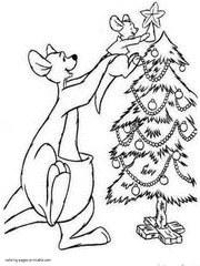 Disney characters coloring pages. Christmas tree and kangaroo