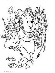 Disney Christmas coloring page. Pooh. Christmas tree delivery