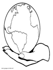 Planet Earth on the palm of hand coloring page