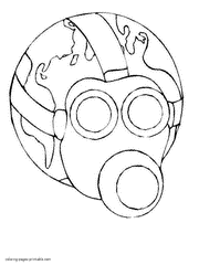 Earth in a gas mask coloring page for printing out