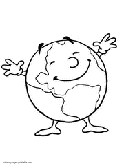 Coloring page of smiling Earth for holiday