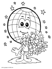 Earth with the flowers coloring page