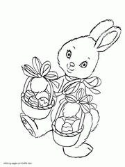 Bunny with two baskets in its hands. Coloring page