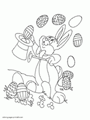 Coloring pages. Bunny magician with the Easter eggs