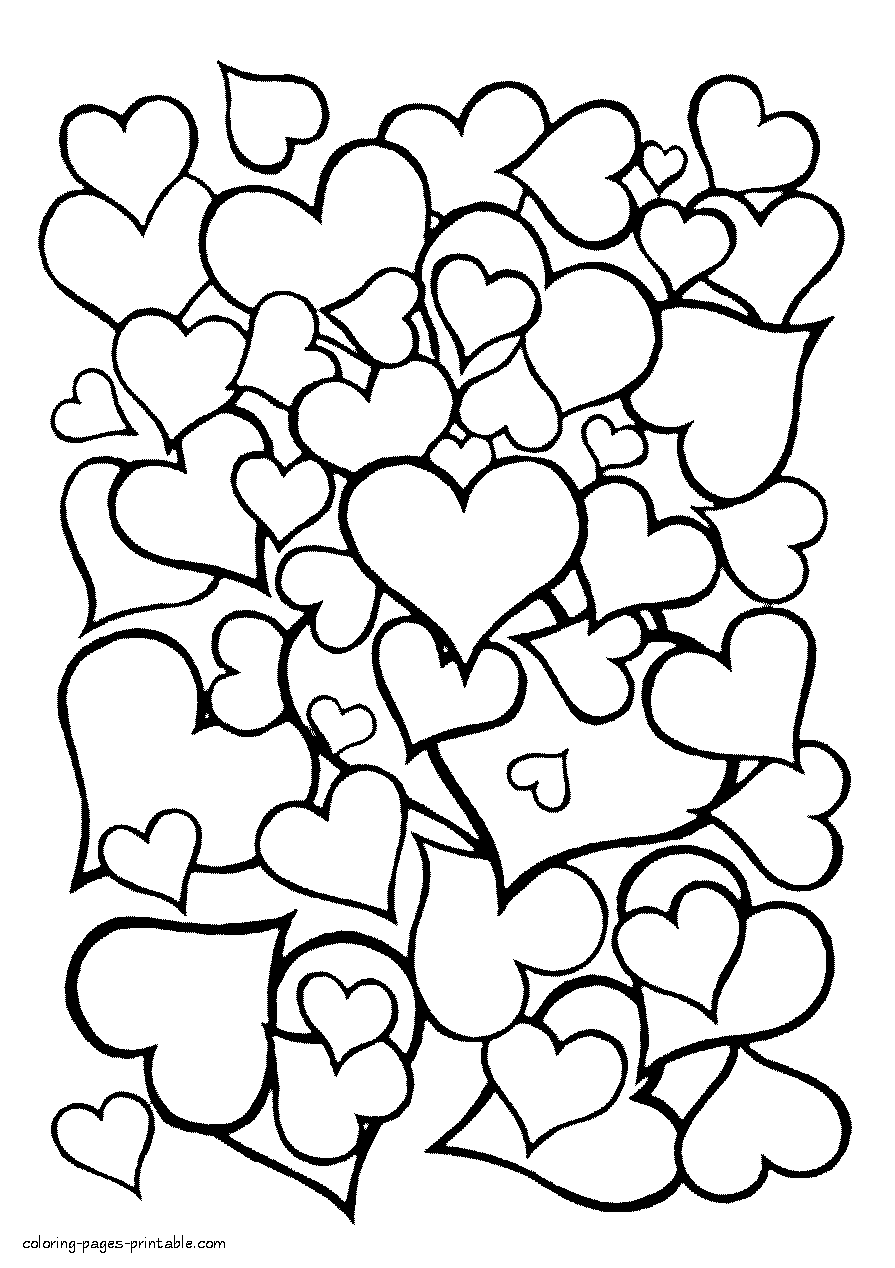 Many hearts coloring sheet to print || COLORING-PAGES-PRINTABLE.COM