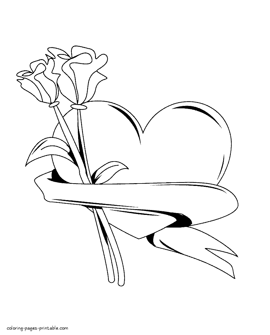 Heart and flower coloring pages