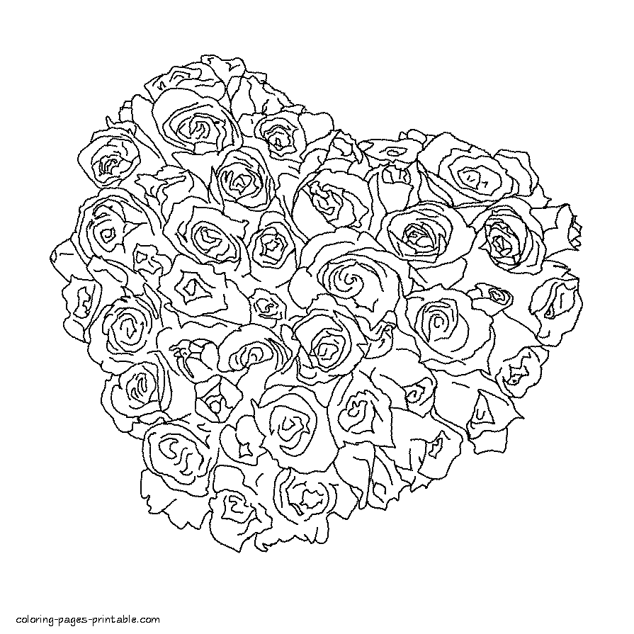Heart of roses coloring sheets || COLORING-PAGES-PRINTABLE.COM