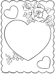 Card with the heart and roses for coloring