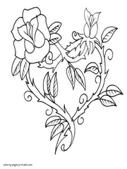 Roses heart coloring page