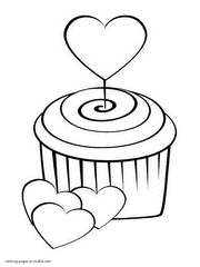 Cake and hearts coloring page