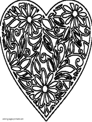 Coloring pages of flowers and hearts